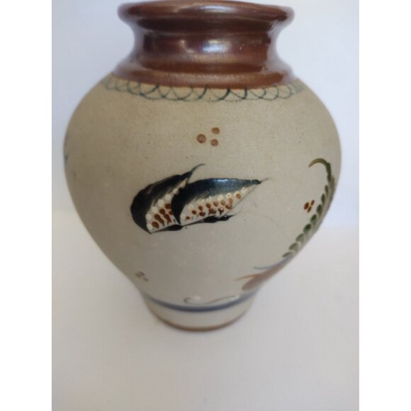 Mexican Folk Art Vase Tonala Pottery marked Tonala J Santana 6" Tall - Picture 3 of 8